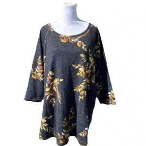 Cj Banks Leaf Blouse/ Sweatshirt 3/4 Sleeve Size 1X